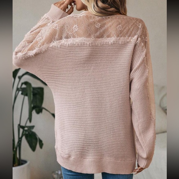 Comfy Elegant Sheer Mesh Lace Boat Neck Batwing Sleeve Sweater Top - Picture 2 of 7